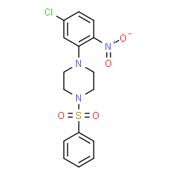 ChemSpider 2D Image | 1-(5-Chloro-2-nitrophenyl)-4-(phenylsulfonyl)piperazine | C16H16ClN3O4S