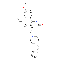 ChemSpider 2D Image | Ethyl 6-{[4-(2-furoyl)-1-piperazinyl]methyl}-4-(4-methoxyphenyl)-2-oxo-1,2,3,4-tetrahydro-5-pyrimidinecarboxylate | C24H28N4O6