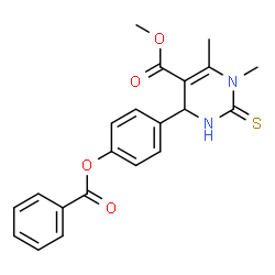 ChemSpider 2D Image | Methyl 4-[4-(benzoyloxy)phenyl]-1,6-dimethyl-2-thioxo-1,2,3,4-tetrahydro-5-pyrimidinecarboxylate | C21H20N2O4S
