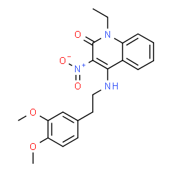 ChemSpider 2D Image | 4-{[2-(3,4-Dimethoxyphenyl)ethyl]amino}-1-ethyl-3-nitro-2(1H)-quinolinone | C21H23N3O5
