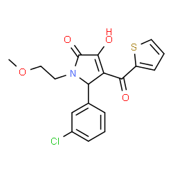 ChemSpider 2D Image | 5-(3-Chlorophenyl)-3-hydroxy-1-(2-methoxyethyl)-4-(2-thienylcarbonyl)-1,5-dihydro-2H-pyrrol-2-one | C18H16ClNO4S