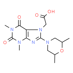 ChemSpider 2D Image | [8-(2,6-Dimethyl-4-morpholinyl)-1,3-dimethyl-2,6-dioxo-1,2,3,6-tetrahydro-7H-purin-7-yl]acetic acid | C15H21N5O5