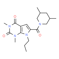 ChemSpider 2D Image | 6-[(3,5-Dimethyl-1-piperidinyl)carbonyl]-1,3-dimethyl-7-propyl-1H-pyrrolo[2,3-d]pyrimidine-2,4(3H,7H)-dione | C19H28N4O3