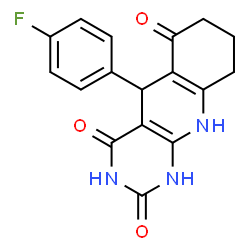 ChemSpider 2D Image | 5-(4-Fluorophenyl)-5,8,9,10-tetrahydropyrimido[4,5-b]quinoline-2,4,6(1H,3H,7H)-trione | C17H14FN3O3