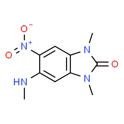 ChemSpider 2D Image | 1,3-Dimethyl-5-methylamino-6-nitro-1,3-dihydro-benzoimidazol-2-one | C10H12N4O3