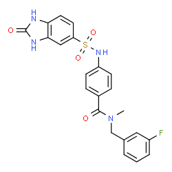 ChemSpider 2D Image | N-(3-Fluorobenzyl)-N-methyl-4-{[(2-oxo-2,3-dihydro-1H-benzimidazol-5-yl)sulfonyl]amino}benzamide | C22H19FN4O4S