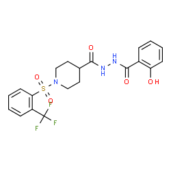 ChemSpider 2D Image | N'-(2-Hydroxybenzoyl)-1-{[2-(trifluoromethyl)phenyl]sulfonyl}-4-piperidinecarbohydrazide | C20H20F3N3O5S