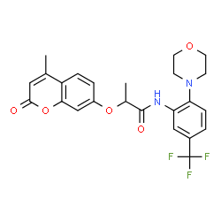 ChemSpider 2D Image | 2-[(4-Methyl-2-oxo-2H-chromen-7-yl)oxy]-N-[2-(4-morpholinyl)-5-(trifluoromethyl)phenyl]propanamide | C24H23F3N2O5
