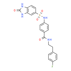 ChemSpider 2D Image | N-[2-(4-Fluorophenyl)ethyl]-4-{[(2-oxo-2,3-dihydro-1H-benzimidazol-5-yl)sulfonyl]amino}benzamide | C22H19FN4O4S