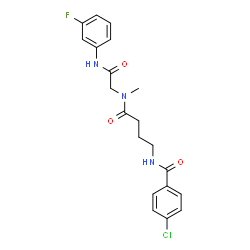 ChemSpider 2D Image | 4-Chloro-N-{4-[{2-[(3-fluorophenyl)amino]-2-oxoethyl}(methyl)amino]-4-oxobutyl}benzamide | C20H21ClFN3O3