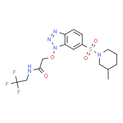 ChemSpider 2D Image | 2-({6-[(3-Methyl-1-piperidinyl)sulfonyl]-1H-benzotriazol-1-yl}oxy)-N-(2,2,2-trifluoroethyl)acetamide | C16H20F3N5O4S