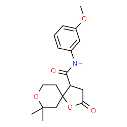 ChemSpider 2D Image | N-(3-Methoxyphenyl)-7,7-dimethyl-2-oxo-1,8-dioxaspiro[4.5]decane-4-carboxamide | C18H23NO5