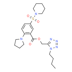 ChemSpider 2D Image | (1-Butyl-1H-tetrazol-5-yl)methyl 5-(1-piperidinylsulfonyl)-2-(1-pyrrolidinyl)benzoate | C22H32N6O4S