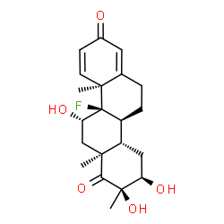 ChemSpider 2D Image | (2R,3R,4aS,4bS,10aS,10bR,11S,12aS)-10b-fluoro-2,3,11-trihydroxy-2,10a,12a-trimethyl-3,4,4a,4b,5,6,11,12-octahydrochrysene-1,8-dione | C21H27FO5