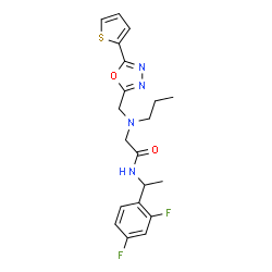 ChemSpider 2D Image | N-[1-(2,4-Difluorophenyl)ethyl]-N~2~-propyl-N~2~-{[5-(2-thienyl)-1,3,4-oxadiazol-2-yl]methyl}glycinamide | C20H22F2N4O2S