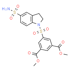 ChemSpider 2D Image | Dimethyl 5-[(5-sulfamoyl-2,3-dihydro-1H-indol-1-yl)sulfonyl]isophthalate | C18H18N2O8S2