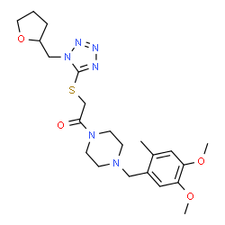 ChemSpider 2D Image | 1-[4-(4,5-Dimethoxy-2-methylbenzyl)-1-piperazinyl]-2-{[1-(tetrahydro-2-furanylmethyl)-1H-tetrazol-5-yl]sulfanyl}ethanone | C22H32N6O4S
