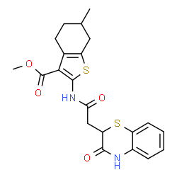ChemSpider 2D Image | Methyl 6-methyl-2-{[(3-oxo-3,4-dihydro-2H-1,4-benzothiazin-2-yl)acetyl]amino}-4,5,6,7-tetrahydro-1-benzothiophene-3-carboxylate | C21H22N2O4S2