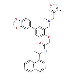 ChemSpider 2D Image | 2-[4-(1,3-Benzodioxol-5-yl)-2-({methyl[(4-methyl-1,2,5-oxadiazol-3-yl)methyl]amino}methyl)phenoxy]-N-[1-(1-naphthyl)ethyl]acetamide | C33H32N4O5