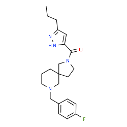 ChemSpider 2D Image | [7-(4-Fluorobenzyl)-2,7-diazaspiro[4.5]dec-2-yl](3-propyl-1H-pyrazol-5-yl)methanone | C22H29FN4O