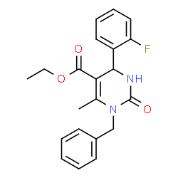 ChemSpider 2D Image | Ethyl 1-benzyl-4-(2-fluorophenyl)-6-methyl-2-oxo-1,2,3,4-tetrahydro-5-pyrimidinecarboxylate | C21H21FN2O3