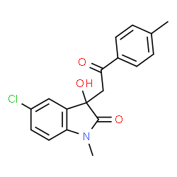 ChemSpider 2D Image | 5-Chloro-3-hydroxy-1-methyl-3-(2-oxo-2-p-tolyl-ethyl)-1,3-dihydro-indol-2-one | C18H16ClNO3