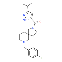 ChemSpider 2D Image | [7-(4-Fluorobenzyl)-2,7-diazaspiro[4.5]dec-2-yl](3-isopropyl-1H-pyrazol-5-yl)methanone | C22H29FN4O