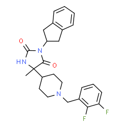 ChemSpider 2D Image | 5-[1-(2,3-Difluorobenzyl)-4-piperidinyl]-3-(2,3-dihydro-1H-inden-2-yl)-5-methyl-2,4-imidazolidinedione | C25H27F2N3O2