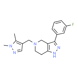 ChemSpider 2D Image | 5-[(1,5-Dimethyl-1H-pyrazol-4-yl)methyl]-3-(3-fluorophenyl)-4,5,6,7-tetrahydro-1H-pyrazolo[4,3-c]pyridine | C18H20FN5