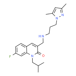 ChemSpider 2D Image | 3-({[3-(3,5-Dimethyl-1H-pyrazol-1-yl)propyl]amino}methyl)-7-fluoro-1-isobutyl-2(1H)-quinolinone | C22H29FN4O