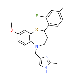 ChemSpider 2D Image | 2-(2,4-Difluorophenyl)-8-methoxy-5-[(2-methyl-1H-imidazol-4-yl)methyl]-2,3,4,5-tetrahydro-1,5-benzothiazepine | C21H21F2N3OS