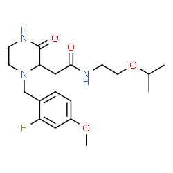 ChemSpider 2D Image | 2-[1-(2-Fluoro-4-methoxybenzyl)-3-oxo-2-piperazinyl]-N-(2-isopropoxyethyl)acetamide | C19H28FN3O4