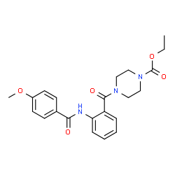 ChemSpider 2D Image | Ethyl 4-{2-[(4-methoxybenzoyl)amino]benzoyl}-1-piperazinecarboxylate | C22H25N3O5