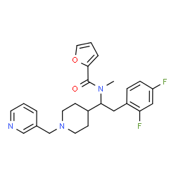 ChemSpider 2D Image | N-{2-(2,4-Difluorophenyl)-1-[1-(3-pyridinylmethyl)-4-piperidinyl]ethyl}-N-methyl-2-furamide | C25H27F2N3O2
