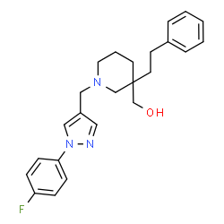 ChemSpider 2D Image | [1-{[1-(4-Fluorophenyl)-1H-pyrazol-4-yl]methyl}-3-(2-phenylethyl)-3-piperidinyl]methanol | C24H28FN3O