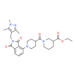 ChemSpider 2D Image | Ethyl 1-[(1-{1,3-dioxo-2-[(1,3,5-trimethyl-1H-pyrazol-4-yl)methyl]-2,3-dihydro-1H-isoindol-4-yl}-4-piperidinyl)carbonyl]-3-piperidinecarboxylate | C29H37N5O5