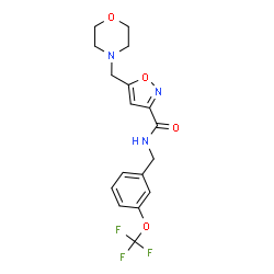 ChemSpider 2D Image | 5-(4-Morpholinylmethyl)-N-[3-(trifluoromethoxy)benzyl]-1,2-oxazole-3-carboxamide | C17H18F3N3O4