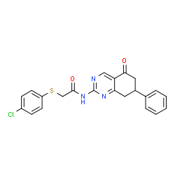 ChemSpider 2D Image | 2-[(4-Chlorophenyl)sulfanyl]-N-(5-oxo-7-phenyl-5,6,7,8-tetrahydro-2-quinazolinyl)acetamide | C22H18ClN3O2S