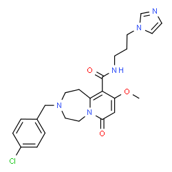 ChemSpider 2D Image | 3-(4-Chlorobenzyl)-N-[3-(1H-imidazol-1-yl)propyl]-9-methoxy-7-oxo-1,2,3,4,5,7-hexahydropyrido[1,2-d][1,4]diazepine-10-carboxamide | C24H28ClN5O3