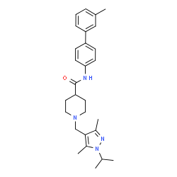 ChemSpider 2D Image | 1-[(1-Isopropyl-3,5-dimethyl-1H-pyrazol-4-yl)methyl]-N-(3'-methyl-4-biphenylyl)-4-piperidinecarboxamide | C28H36N4O
