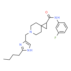 ChemSpider 2D Image | 6-[(2-Butyl-1H-imidazol-4-yl)methyl]-N-(3-fluorophenyl)-6-azaspiro[2.5]octane-1-carboxamide | C22H29FN4O