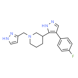 ChemSpider 2D Image | 3-[4-(4-Fluorophenyl)-1H-pyrazol-5-yl]-1-(1H-pyrazol-3-ylmethyl)piperidine | C18H20FN5