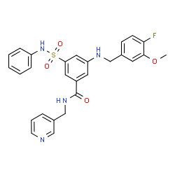 ChemSpider 2D Image | 3-[(4-Fluoro-3-methoxybenzyl)amino]-5-(phenylsulfamoyl)-N-(3-pyridinylmethyl)benzamide | C27H25FN4O4S