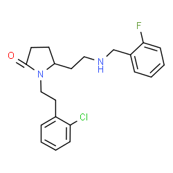 ChemSpider 2D Image | 1-[2-(2-Chlorophenyl)ethyl]-5-{2-[(2-fluorobenzyl)amino]ethyl}-2-pyrrolidinone | C21H24ClFN2O