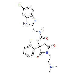 ChemSpider 2D Image | 2-{1-[2-(Dimethylamino)ethyl]-3-(2-fluorophenyl)-2,5-dioxo-3-pyrrolidinyl}-N-[(5-fluoro-1H-benzimidazol-2-yl)methyl]-N-methylacetamide | C25H27F2N5O3
