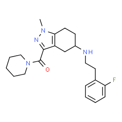 ChemSpider 2D Image | (5-{[2-(2-Fluorophenyl)ethyl]amino}-1-methyl-4,5,6,7-tetrahydro-1H-indazol-3-yl)(1-piperidinyl)methanone | C22H29FN4O