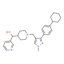 ChemSpider 2D Image | (1-{[3-(4-Cyclohexylphenyl)-1-methyl-1H-pyrazol-4-yl]methyl}-4-piperidinyl)(3-pyridinyl)methanol | C28H36N4O