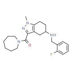 ChemSpider 2D Image | 1-Azepanyl{5-[(2-fluorobenzyl)amino]-1-methyl-4,5,6,7-tetrahydro-1H-indazol-3-yl}methanone | C22H29FN4O