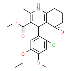 ChemSpider 2D Image | Methyl 4-(2-chloro-5-ethoxy-4-methoxyphenyl)-2-methyl-5-oxo-1,4,5,6,7,8-hexahydro-3-quinolinecarboxylate | C21H24ClNO5