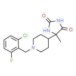 ChemSpider 2D Image | 5-[1-(2-Chloro-6-fluorobenzyl)-4-piperidinyl]-5-methyl-2,4-imidazolidinedione | C16H19ClFN3O2
